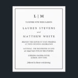 Lauren Zwart en Wit Budget Bruiloft Uitnodiging Flyer<br><div class="desc">Eenvoudige uitnodiging voor een budgetbruiloft met een modern, maar elegant ontwerp met uw twee Letter-monogram bovenaan en uw details omgeven door een dunne rand. Al tekst is in zwart over een witte achtergrond. De doopvonten en de achtergrondkleuren kunnen in om het even welke kleuren worden veranderd u door de knoop...</div>