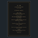 Lauren Zwart Goud Monogram Elegant Trouwmenu<br><div class="desc">Eenvoudig trouwmenu met een modern, maar elegant ontwerp met uw twee Letter-monogram samen met uw namen en datum omringd door een dunne rand. Alle tekst is in faux goud boven een zwarte achtergrond. De doopvonten en de achtergrondkleuren kunnen in om het even welke kleuren worden veranderd u door de knoop...</div>