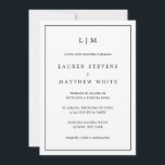 Lauren Zwart-wit Elegant Spaans Bruiloft Kaart<br><div class="desc">Eenvoudige Spaanse trouwuitnodiging met een modern, maar elegant ontwerp met uw twee Letter-monogram bovenaan en uw details omgeven door een dunne rand. Al tekst is in zwart, over een witte achtergrond en de achterzijde is stevige zwarte. De doopvonten en achtergrondkleuren kunnen in om het even welke kleuren worden veranderd u...</div>