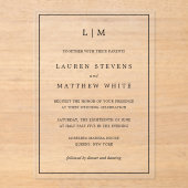 Lauren Zwart-wit Monogram Elegante bruiloft Acryl Uitnodigingen (Voorkant)