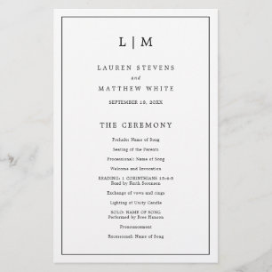 Lauren Zwart-wit Monogram Elegante bruiloft Flyer