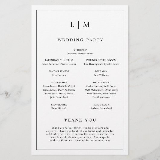 Lauren Zwart-wit Monogram Elegante bruiloft Flyer (Achterkant)