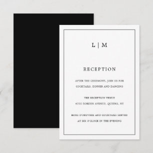 Lauren Zwart-wit Monogram Elegante bruiloft Informatiekaartje