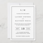 Lauren Zwart-wit Monogram Elegante bruiloft Kaart (Voorkant)