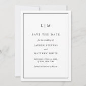 Lauren Zwart-wit Monogram Elegante bruiloft Save The Date (Voorkant)