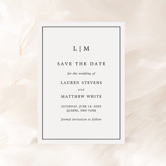Lauren Zwart-wit Monogram Elegante bruiloft Save The Date
