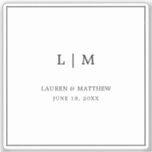 Lauren Zwart-wit Monogram Elegante bruiloft Sticker<br><div class="desc">Eenvoudige zwarte en witte bruiloft vinylsticker met een modern maar elegant ontwerp met uw twee Letter-monogram samen met uw namen en trouwdatum omringd door een dunne rand. Een stijlvol en stijlvol ontwerp dat ideaal is voor een minimalistisch koppel.</div>