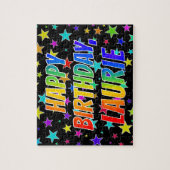 "LAURIE" Voornaam, geun "HAPPY BIRTHDAY" Legpuzzel (Verticaal)