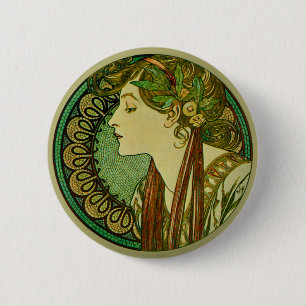 Laurier, de Jugendstil van Alphonse Mucha Vintage Ronde Button 5,7 Cm