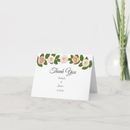 Laurier- en rozenbloemen bruiloft bedankkaart