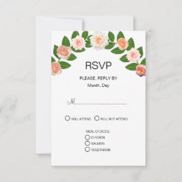 Laurier- en rozenbloemen bruiloft RSVP kaartje