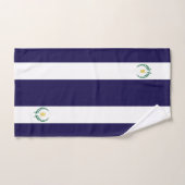 Laurier & monogram op marineblauw en wit gestreept bad handdoek (Handdoek)