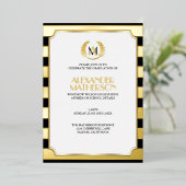 Laurier Monogram Zwarte en FOIL Afstudeerfolie Folie Uitnodiging (Staand Voorkant)