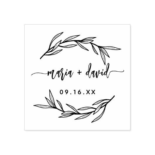 Laurierblad Koppels Save The Date Rubberstempel (Afrduk)