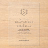 Laurierkrans Crest Minimalistische Klassieke Trouw Acryl Uitnodigingen (Voorkant)