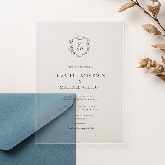 Laurierkrans Crest Minimalistische Klassieke Trouw Acryl Uitnodigingen