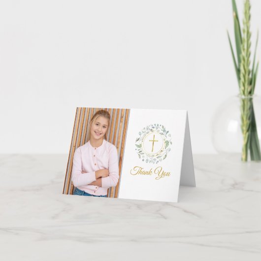 Laurierkrans Eerste Heilige Communie Foto Dank je Bedankkaart (Voorkant)