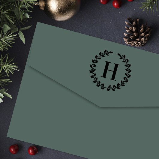 Laurierkrans Enkele Initiaal Monogram Zelfinktende Stempel