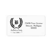 Laurierkrans Familie Monogram Etiket (Voorkant)