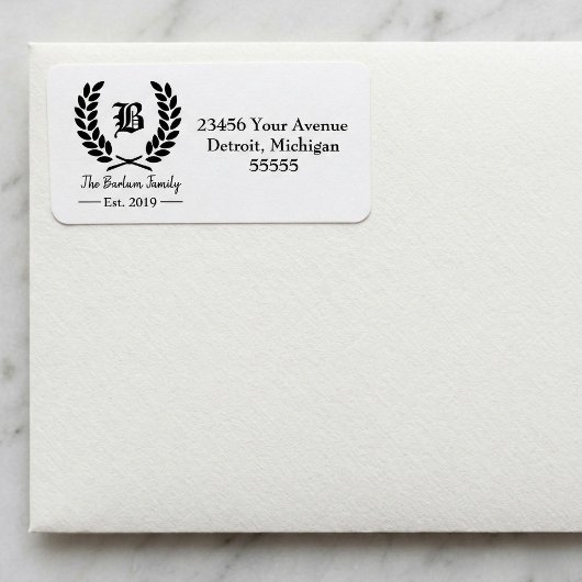 Laurierkrans Familie Monogram Etiket