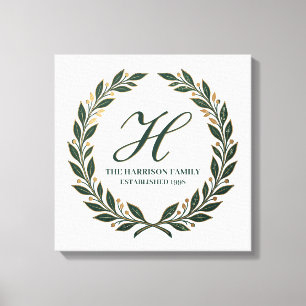 Laurierkrans Monogram Teken Familie Oprichtingsjaa Canvas Afdruk