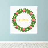 Laurierkrans & Roze Rozen Canvas Afdruk (Insitu (Houten vloer))