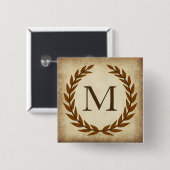 Laurierkrans Verouderde Papyrus Monogram Initiaal Vierkante Button 5,1 Cm (Voorkant /achterkant)