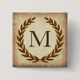 Laurierkrans Verouderde Papyrus Monogram Initiaal  Vierkante Button 5,1 Cm