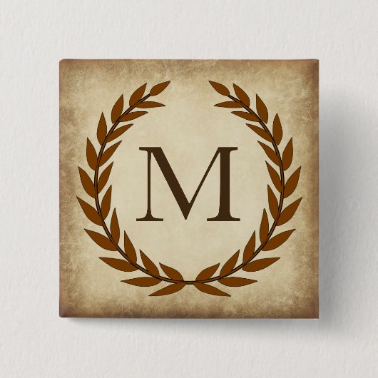 Laurierkrans Verouderde Papyrus Monogram Initiaal Vierkante Button 5,1 Cm (Voorkant)