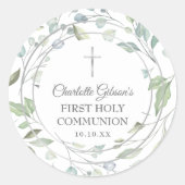 Laurierkrans Zilver Eerste Heilige Communie Ronde Sticker (Voorkant)