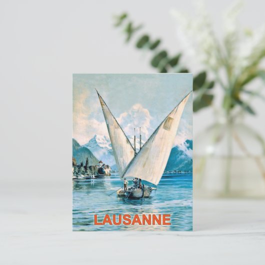 Lausanne, het meer van Genève, Zwitserland, oud re Briefkaart (Staand voorkant)