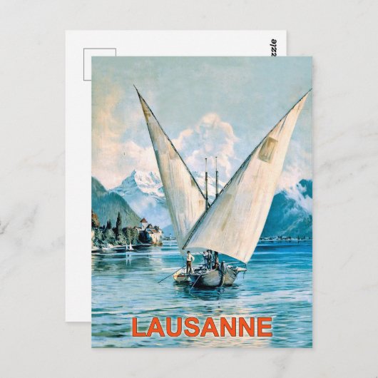 Lausanne, het meer van Genève, Zwitserland, oud re Briefkaart (Voorkant / Achterkant)
