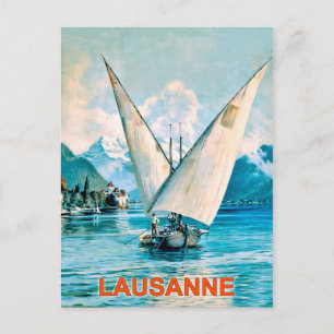 Lausanne, het meer van Genève, Zwitserland, oud re Briefkaart
