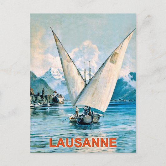 Lausanne, het meer van Genève, Zwitserland, oud re Briefkaart (Voorkant)
