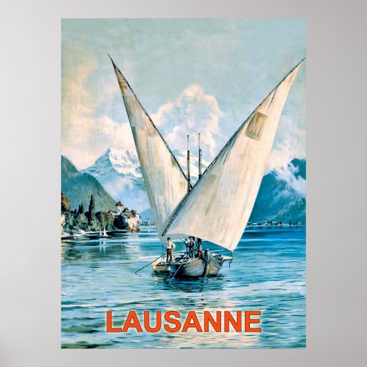 Lausanne, het meer van Genève, Zwitserland, oud re Poster (Voorkant)