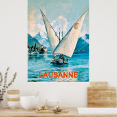 Lausanne, het meer van Genève, Zwitserland, oud re Poster (Keuken)