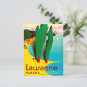 Lausanne, het strand van Genève in het meer, Zwits Briefkaart (Staand voorkant)