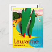 Lausanne, het strand van Genève in het meer, Zwits Briefkaart (Voorkant / Achterkant)