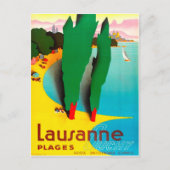 Lausanne, het strand van Genève in het meer, Zwits Briefkaart (Voorkant)