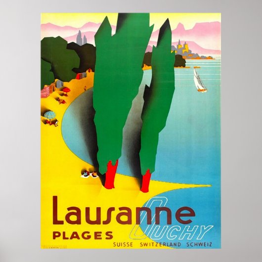 Lausanne, het strand van Genève in het meer, Zwits Poster (Voorkant)