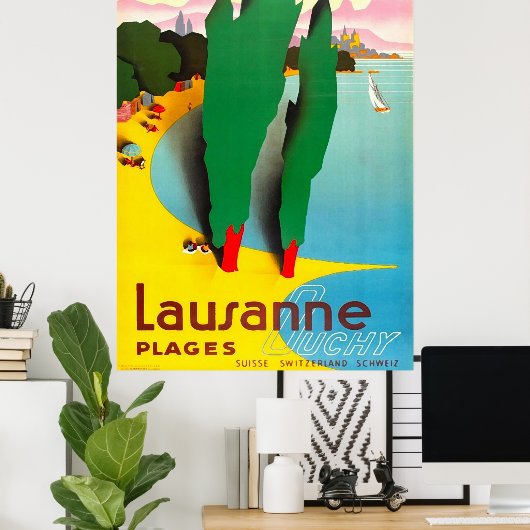 Lausanne, het strand van Genève in het meer, Zwits Poster (Thuiskantoor)
