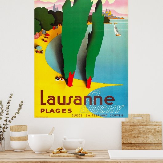 Lausanne, het strand van Genève in het meer, Zwits Poster (Keuken)