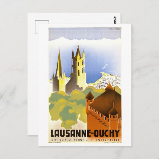  Lausanne-Ouchy, Zwitserland, Reisposter Briefkaart (Voorkant / Achterkant)