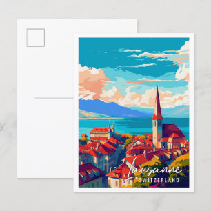 Lausanne Zwitserland vintage reisillustratie Briefkaart