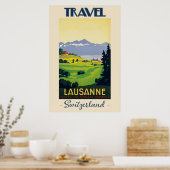 Lausanne Zwitserland Vintage Travel Poster (Keuken)