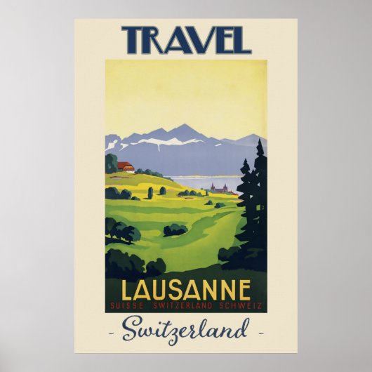 Lausanne Zwitserland Vintage Travel Poster (Voorkant)