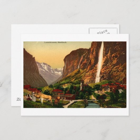 Lauterbrunnen Staubbach Waterfall Zwitserland Briefkaart (Voorkant / Achterkant)