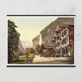 Lauterbrunnen Valley, straatuitzicht met Staubbach Briefkaart