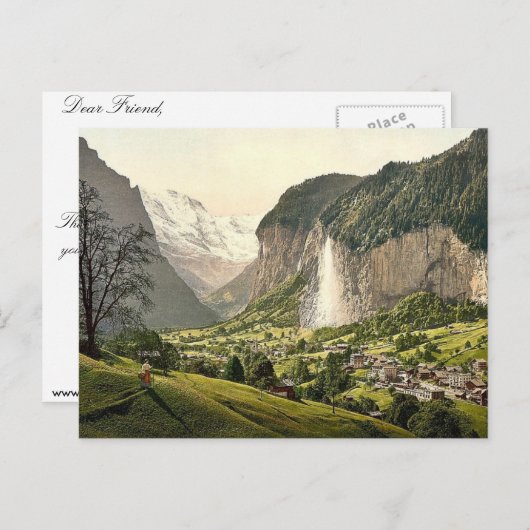 Lauterbrunnen Valley with Staubbach, Bernese Oberl Briefkaart (Voorkant / Achterkant)