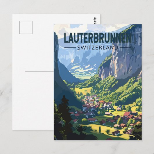 Lauterbrunnen Zwitserland Reizen Kunst Vintage Briefkaart (Voorkant / Achterkant)